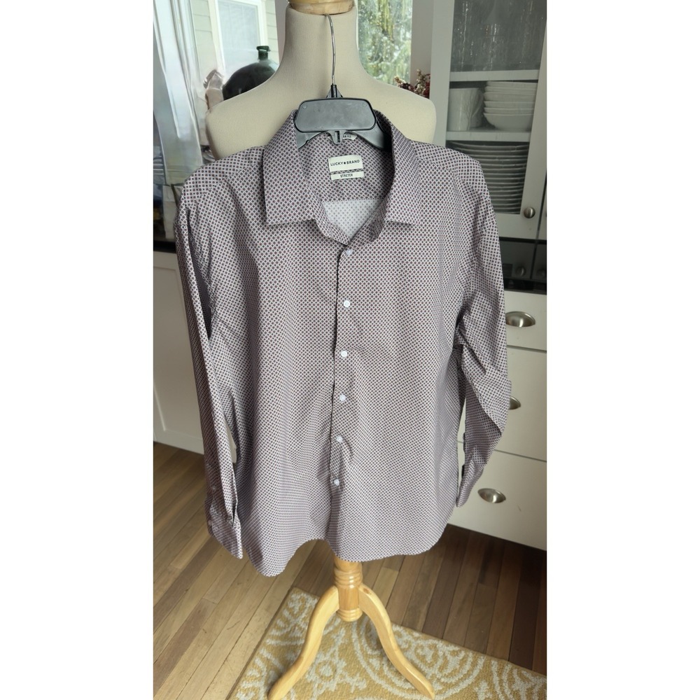 Lucky Brand Mens Stretch Button-up Shirt Gray/Red Clove/Club/Floral Trendy Style